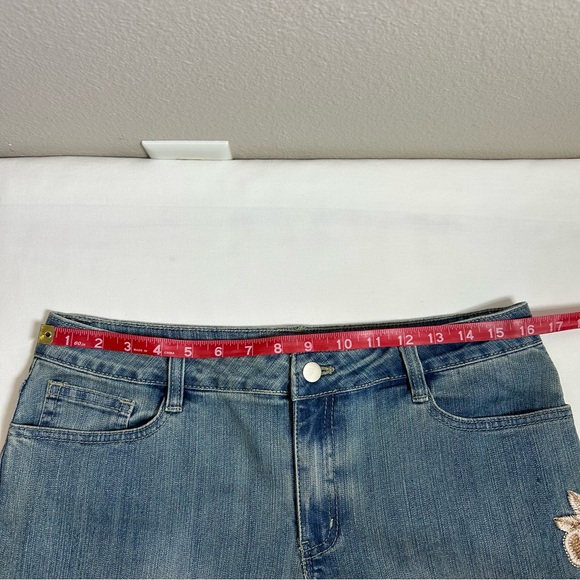 Boston Proper Stretch Blue Wash Mid Rise Flare Bead Embroidery Floral Jeans 12 - Picture 10 of 16